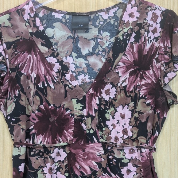 jtb Dark Floral Top Y2K Babydoll Flutter Sleeve Empire Waist Blouse Womens Small - Picture 2 of 7